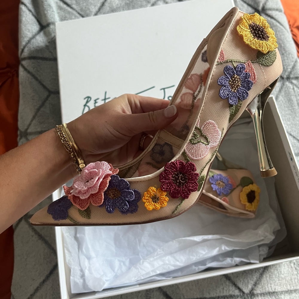 Betsey Johnson Aimey Nude Floral Heels
